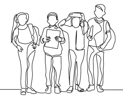 Four young people walking